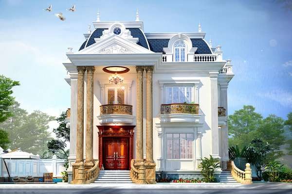 Mẫu thiết kế biệt thự tân cổ điển 2 tầng 1 tum phong cách Pháp tại Khánh Hòa